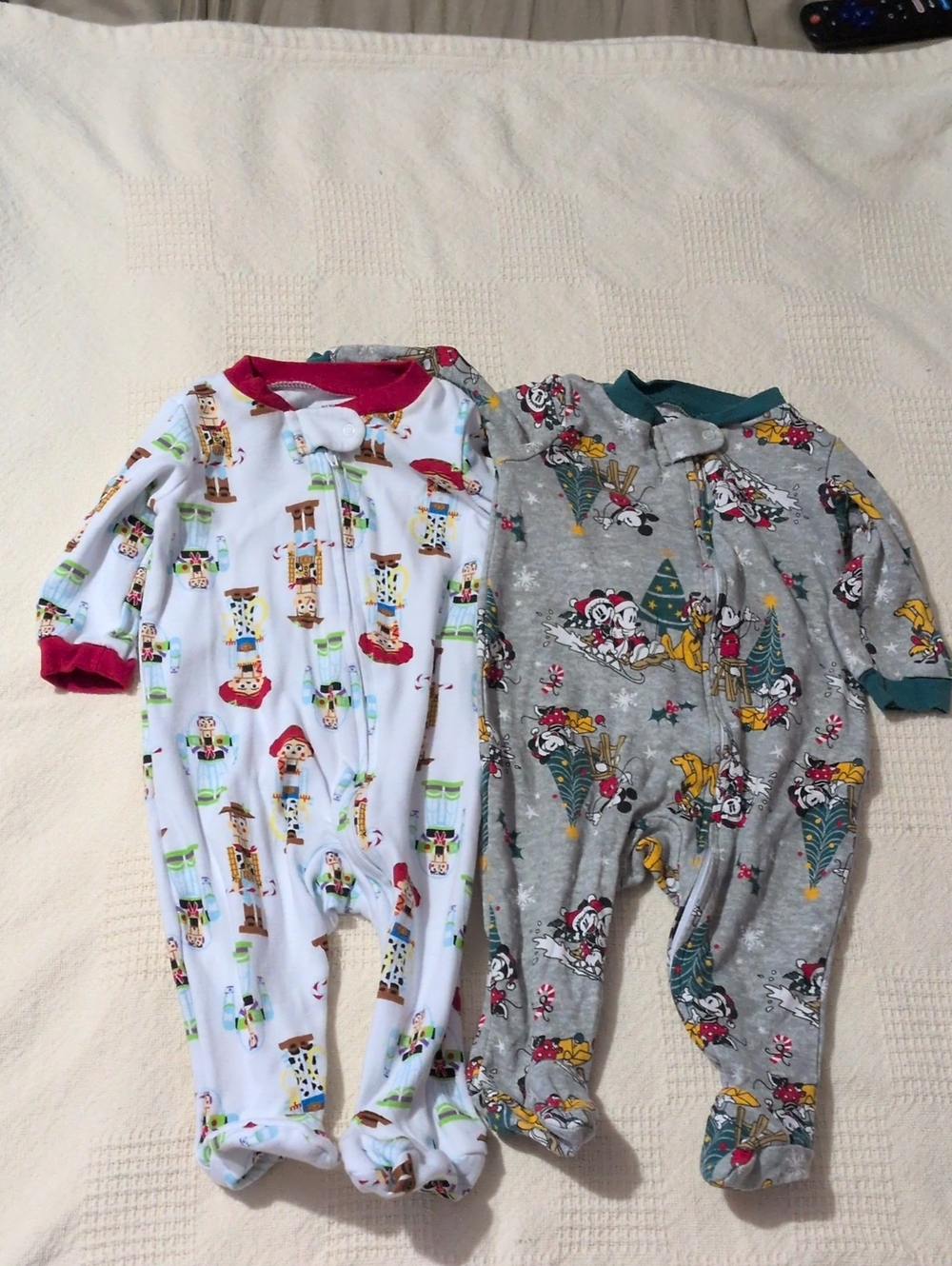 2 Adorable Disney Pajamas Size 3/6M. 1 Toy Story And 1 Festive Mickey And Minnie